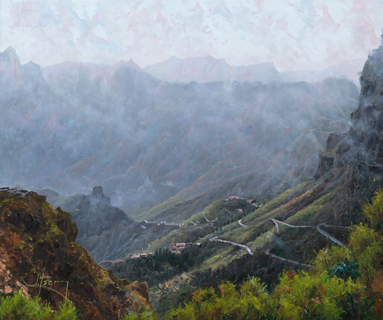BROMES ALS PICS DE MASCA. OLI SOBRE LLENÇ. 55 X 46 cm.