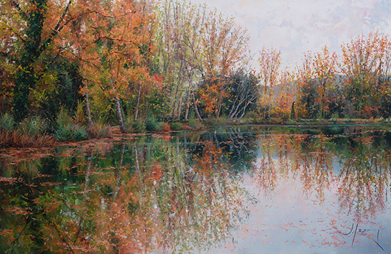 LA TARDOR BALLA A BANYOLES. OLI SOBRE LLENÇ. 54 X 81 cm.