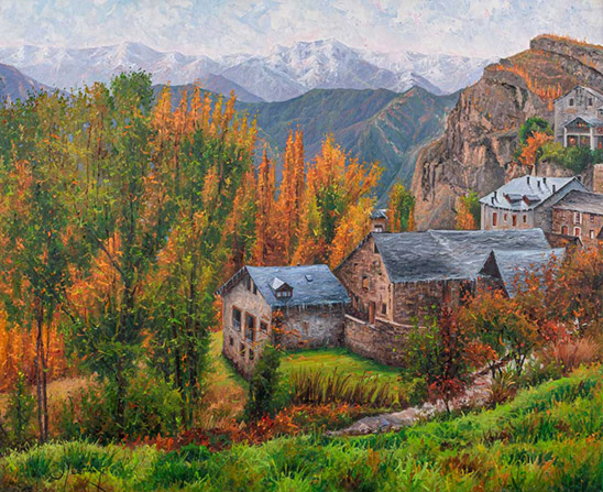 BURG ENTRE LA PLUJA I LA TARDOR. OLI SOBRE LLENÇ. 60 X 73 cm.