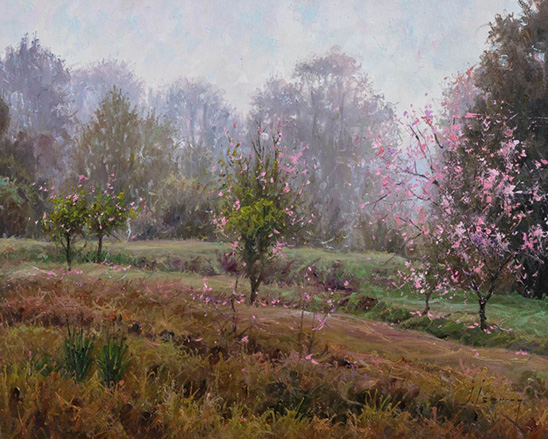 BRUMAS PRIMAVERALES EN AGUAGARCÍA. OLI SOBRE LLENÇ. 41 X 33 cm.