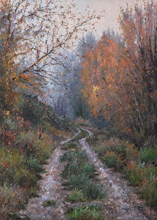 PASSEJANT A LA VORA DEL SEGRE. OLI SOBRE LLENÇ. 46 X 33 cm.