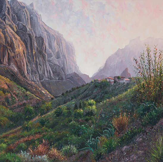 BROMES Y VERDS DE MAIG. MASCA. OLI SOBRE LLENÇ. 65 X 65 cm.